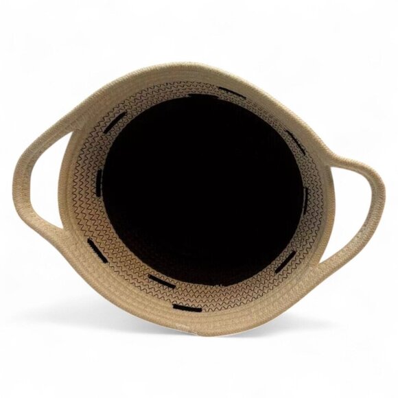 Woven Cotton Rope Storage Basket With Black & White Zigzag Design Sturdy Handles - Picture 2 of 3